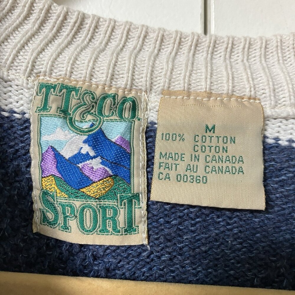 Vintage TT&Co Sport Sweater Womens M‎ Coastal Striped Grandpa Pullover - Picture 2 of 11
